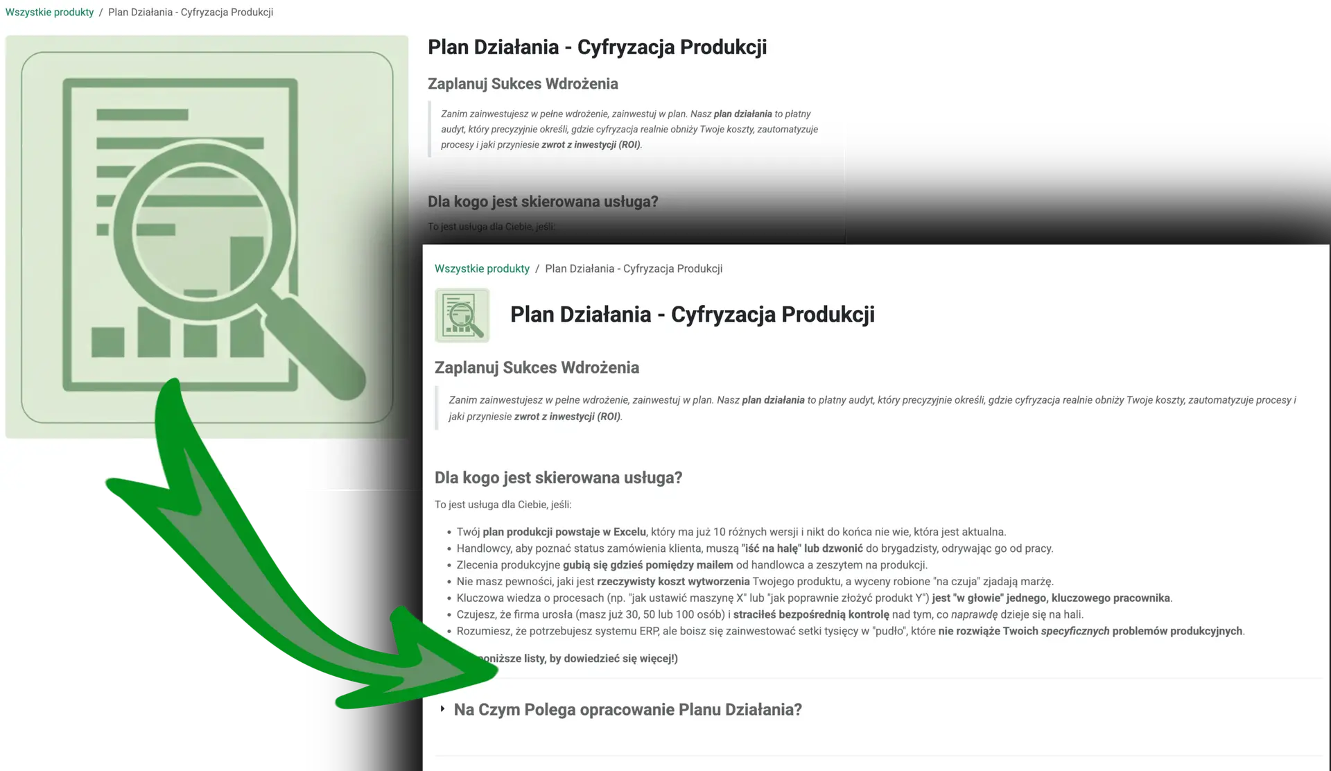 Odoo product page before (large image) and after (small image in the same row as the title) adding the template.