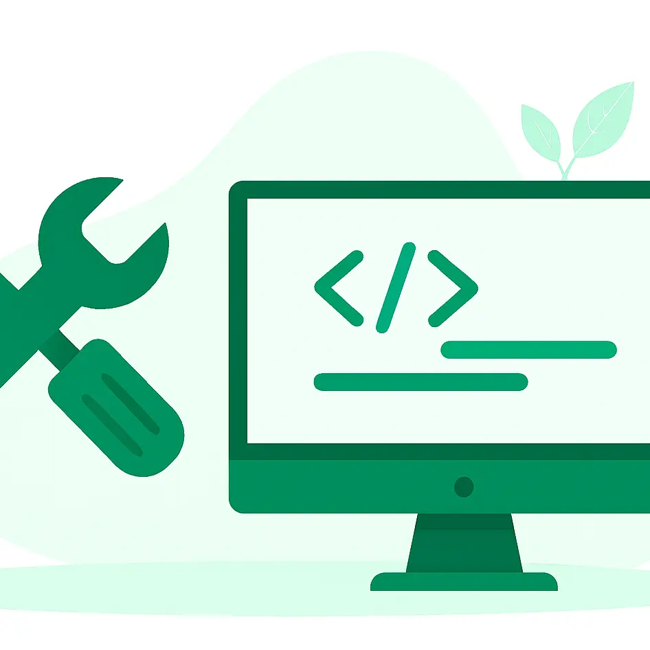 A display with source code and tools near to it