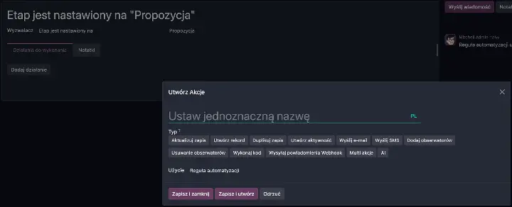 Obraz przedstawiający Typy automatyzacji oraz konfigurację automatyzacji w Odoo.