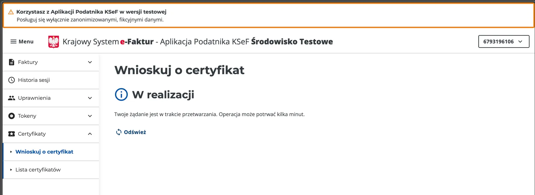 Waiting for KSeF certificate issuance.