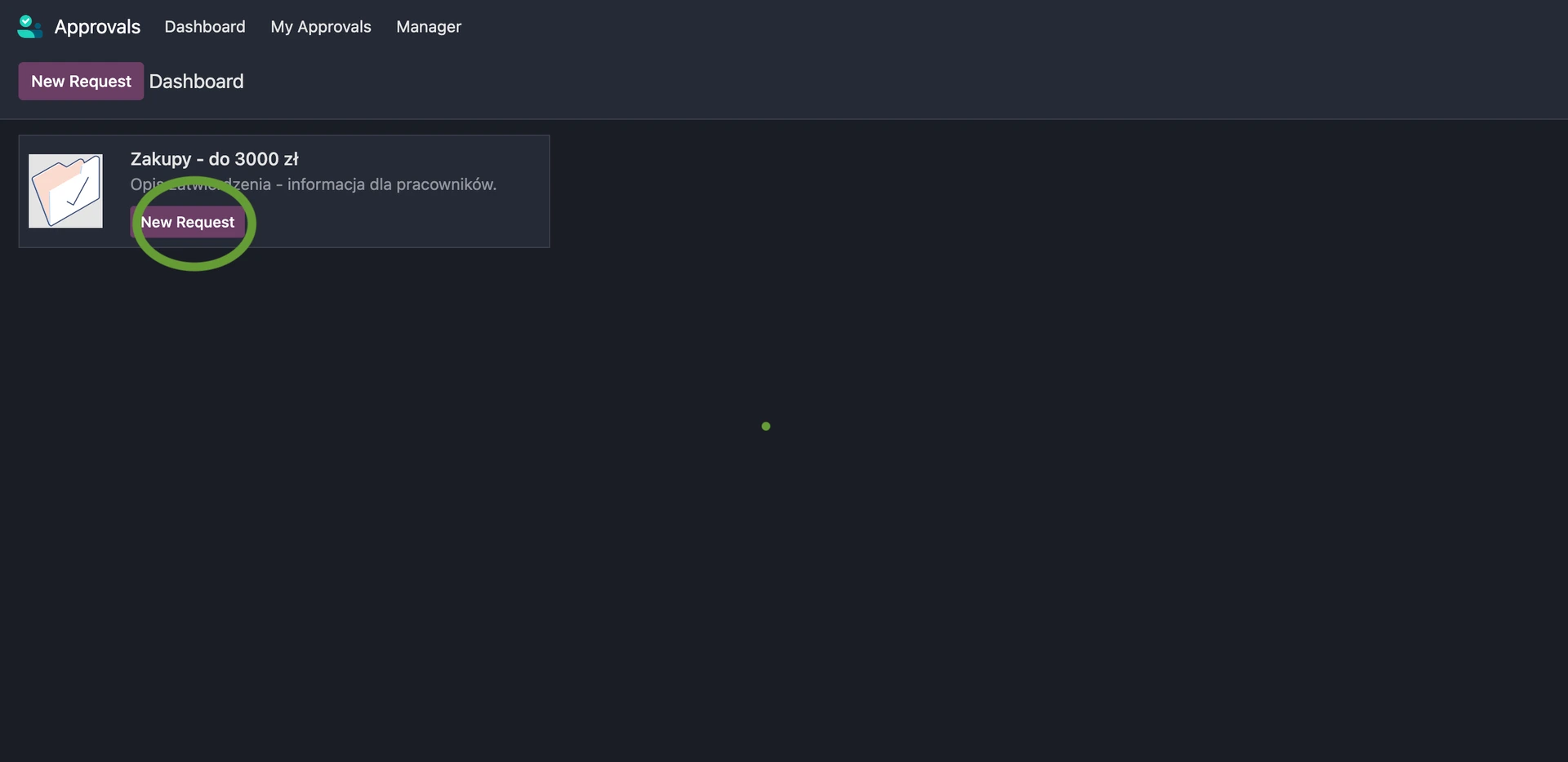 Widok kategorii Approvali w module Approvals